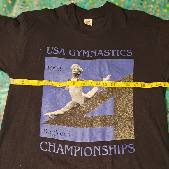 Vintage 1995 USA gymnastics glitter tee.  FOTL single Stitch. Black, Large - Picture 4 of 6